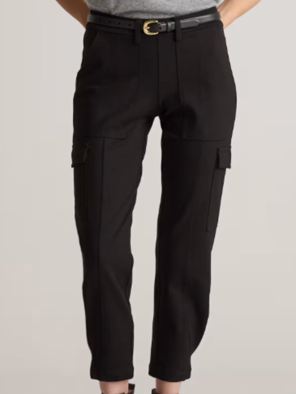 Quince Women's Ultra-Stretch Ponte Tapered Cargo Pants Black - XL